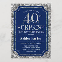 Surprise 40th Birthday Party - Silver Navy Blue