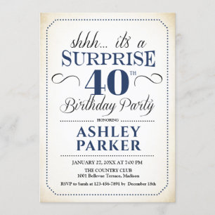 Surprise 40th Birthday Party - White Navy Invitation