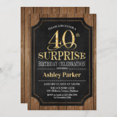 Surprise 40th Birthday Party - Wood Gold Invitation (Front/Back)