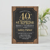 Surprise 40th Birthday Party - Wood Gold Invitation (Standing Front)