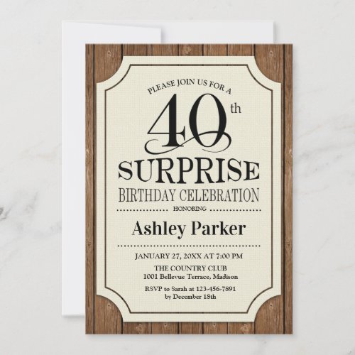 Surprise 40th Birthday Party _ Wood Pattern Invitation