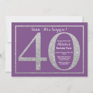 Surprise 40th Birthday Purple and Silver Glitter Invitation