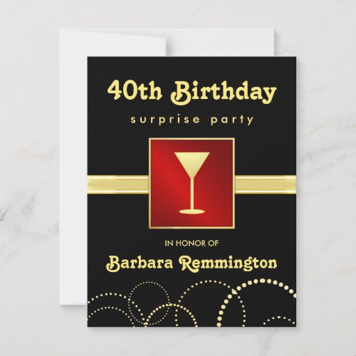 Surprise 40th Birthday Red Black Gold Invitations
