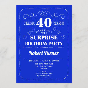 Surprise 40th Birthday - Royal Blue Invitation