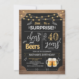 Surprise 40th Birthday Rustic Chalkboard Invitation