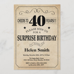 Surprise 40th Birthday Rustic Vintage Retro Invitation