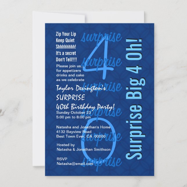 SURPRISE 40th Birthday Shades of Blue F211 Invitation (Front)
