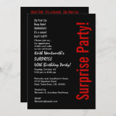 SURPRISE 40th Birthday Trendy Black White Red Invitation (Front/Back)