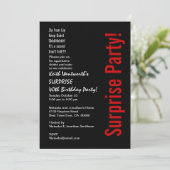 SURPRISE 40th Birthday Trendy Black White Red Invitation (Standing Front)