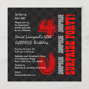 SURPRISE 40th Modern Birthday Black Red W588 Invitation