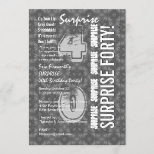 SURPRISE 40th Modern Birthday Gray and White G303 Invitation