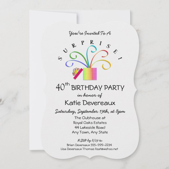SURPRISE! 40th or Any Age Birthday Party Invitation (Front)