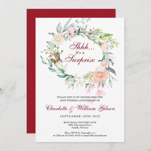 Surprise 40th Ruby Wedding Anniversary Party Invitation