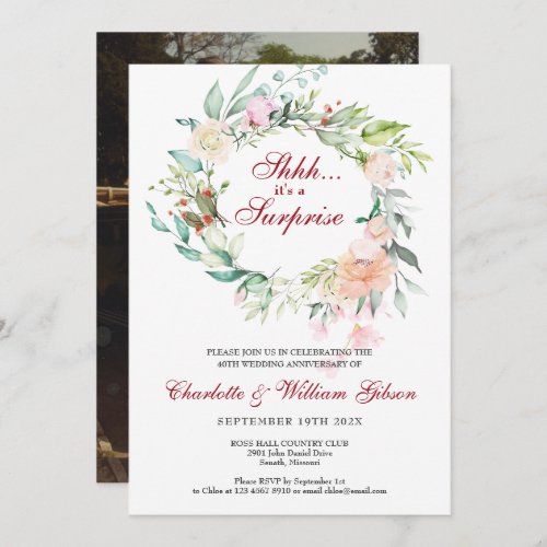 Surprise 40th Ruby Wedding Anniversary Party Photo Invitation