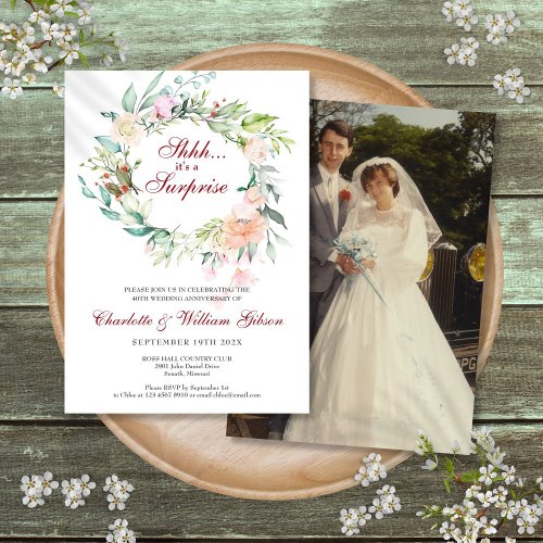 Surprise 40th Ruby Wedding Anniversary Party Photo Invitation