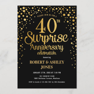 Surprise 40th Wedding Anniversary - Black & Gold Invitation