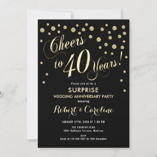 Surprise 40th Wedding Anniversary - Black & Gold Invitation