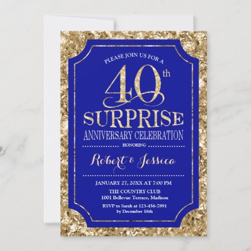Surprise 40th Wedding Anniversary _ Blue Gold Invitation