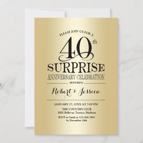 Surprise 40th Wedding Anniversary _ Gold Invitation