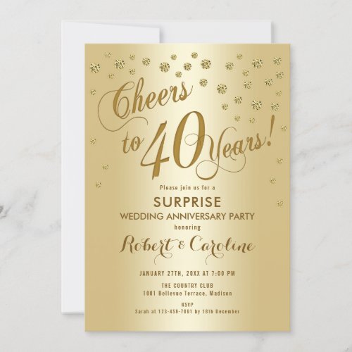 Surprise 40th Wedding Anniversary _ Gold Invitation