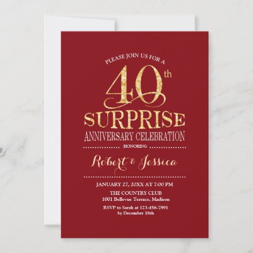 Surprise 40th Wedding Anniversary _ Red Gold Invitation