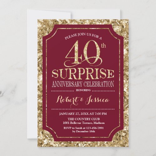 Surprise 40th Wedding Anniversary _ Red Gold Invitation