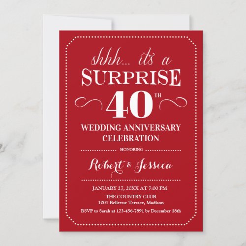 Surprise 40th Wedding Anniversary _ Ruby Red Invitation