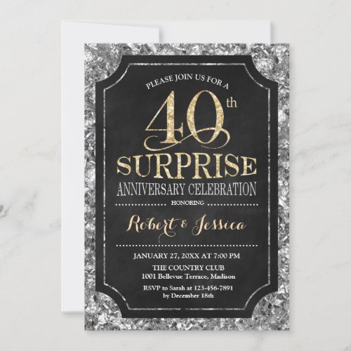 Surprise 40th Wedding Anniversary _ Silver Gold Invitation