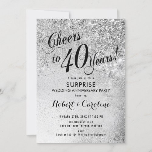 Surprise 40th Wedding Anniversary _ Silver Invitation