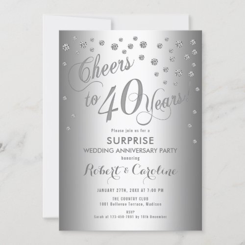 Surprise 40th Wedding Anniversary _ Silver Invitation