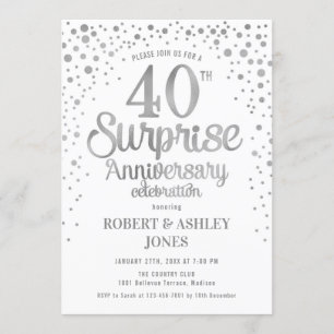 Surprise 40th Wedding Anniversary - Silver & White Invitation