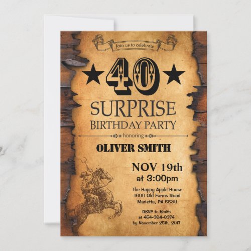 Surprise 40th Western Birthday Invitation
