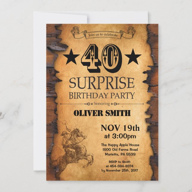 Surprise 40th Western Birthday Invitation (Front)