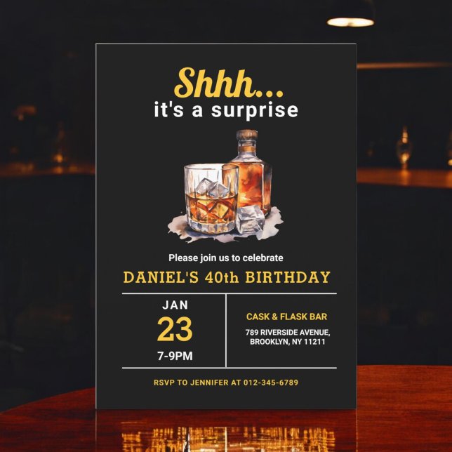 Surprise 40th Whiskey Bourbon Birthday Party Invitation (Creator Uploaded)
