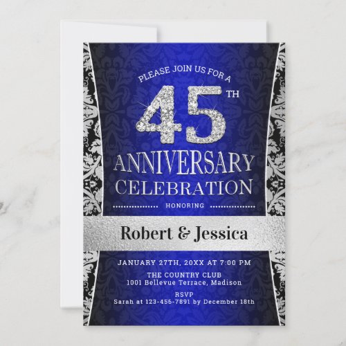 Surprise 45th Anniversary Party _ Blue Silver Invitation