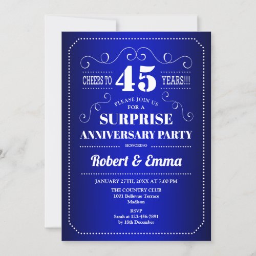 Surprise 45th Anniversary Party _ Sapphire Blue Invitation