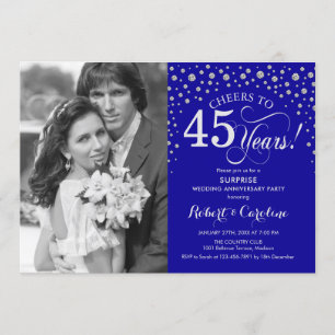 Surprise 45th Anniversary with Photo Blue Silver Invitation