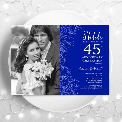 Surprise 45th Anniversary With Photo Royal Blue Invitation