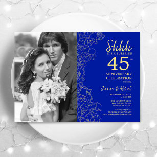 Surprise 45th Anniversary With Photo Sapphire Gold Invitation