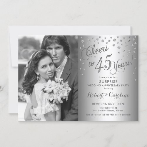 Surprise 45th Anniversary with Photo _ Silver Invitation