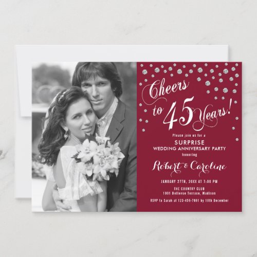 Surprise 45th Anniversary with Photo Silver Red Invitation