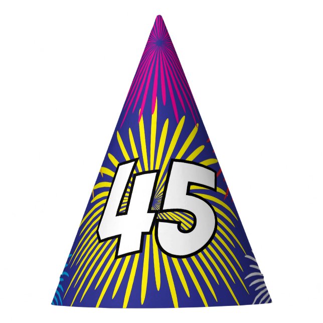 Surprise 45th Birthday party paper cone hats (Front)