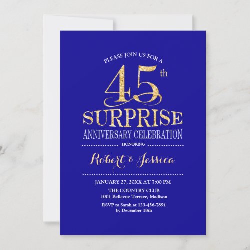 Surprise 45th Wedding Anniversary _ Blue Gold Invitation