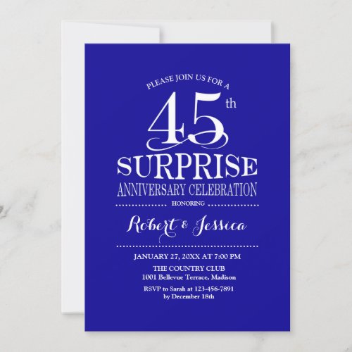 Surprise 45th Wedding Anniversary _ Blue White Invitation