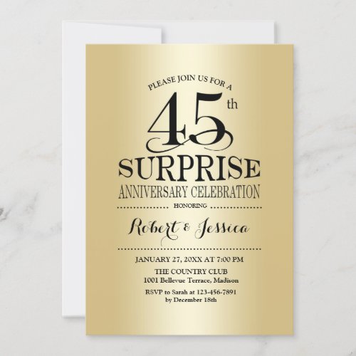 Surprise 45th Wedding Anniversary _ Gold Invitation