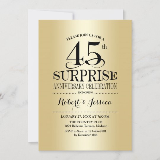 Surprise 45th Wedding Anniversary - Gold Invitation | Zazzle.com