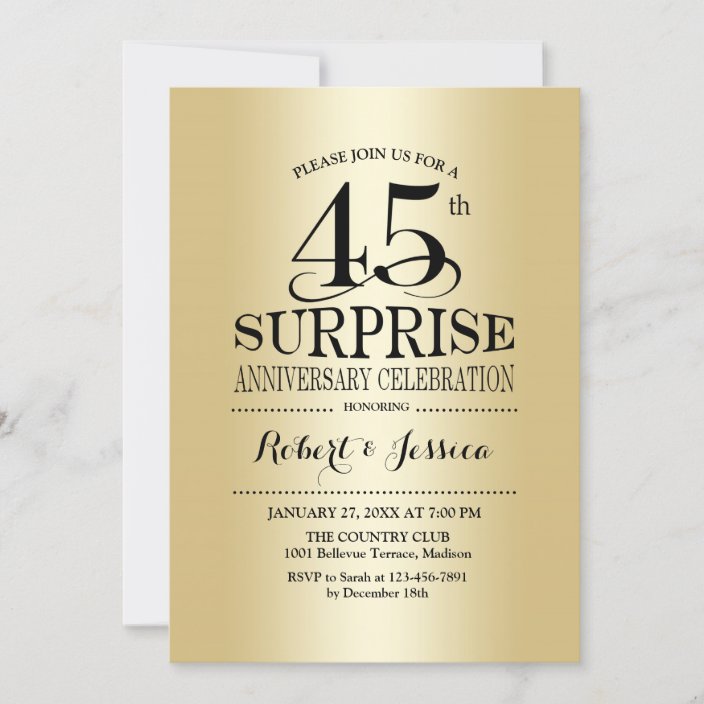 Surprise 45th Wedding Anniversary - Gold Invitation | Zazzle.com