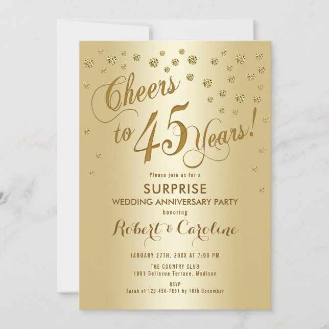 Surprise 45th Wedding Anniversary - Gold Invitation (Front)