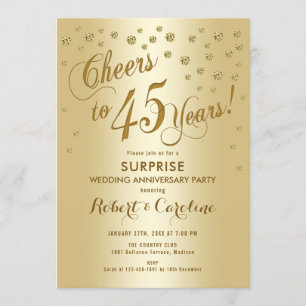 Surprise 45th Wedding Anniversary - Gold Invitation