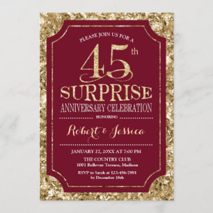 Surprise 45th Wedding Anniversary - Red Gold Invitation